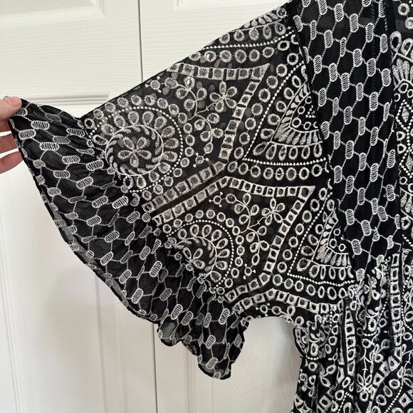 Anthropologie Akemi Kin Brooke Embroidered Eyelet Black Kimono Dress - Picture 3 of 5
